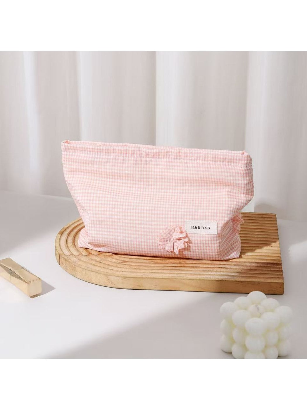 Cosbai - Floral Plaid Handheld Cosmetic Pouch Bag