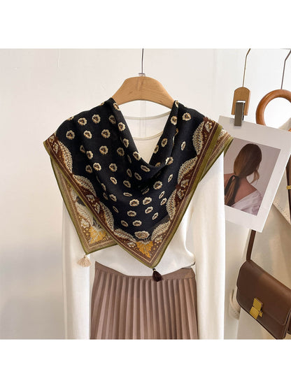 Scarvii - Brown Toned Floral Border Square Scarf
