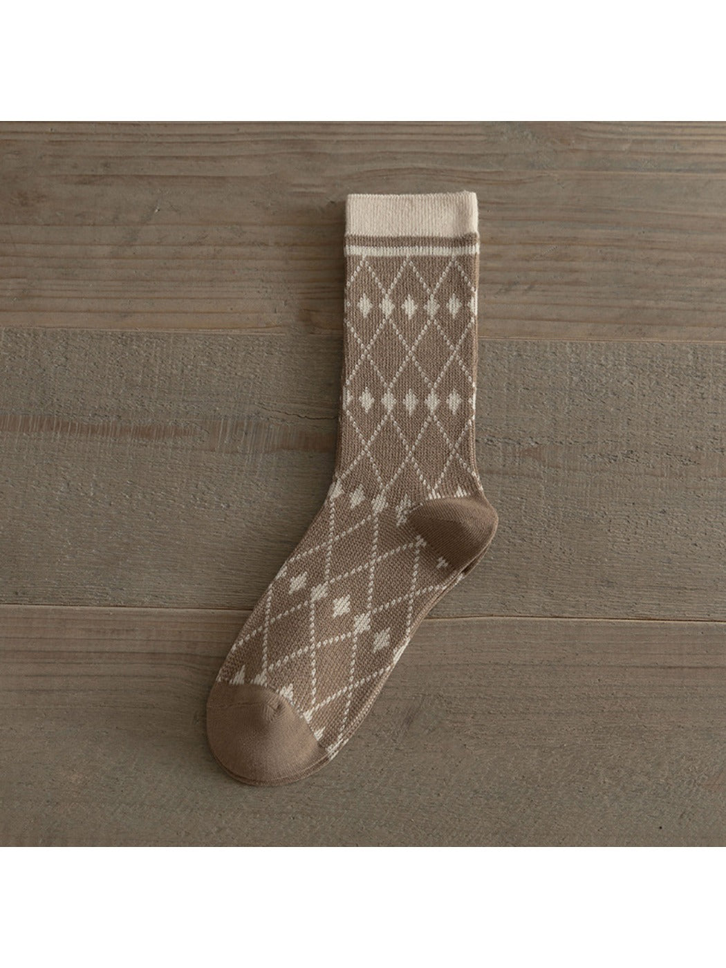 Rufia - Winter Mid-Calf Socks with Geometric & Floral Pattern