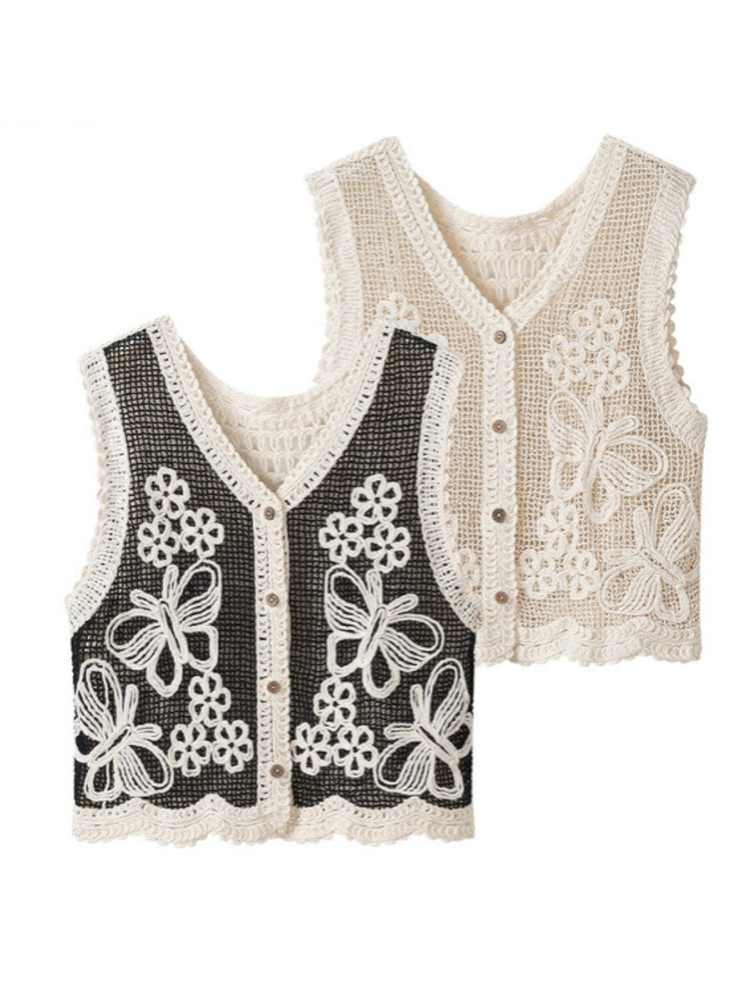 Crosa - V Neck Butterfly and Floral Knit Vest