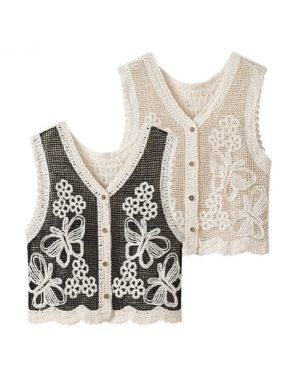 Crosa - V Neck Butterfly and Floral Knit Vest