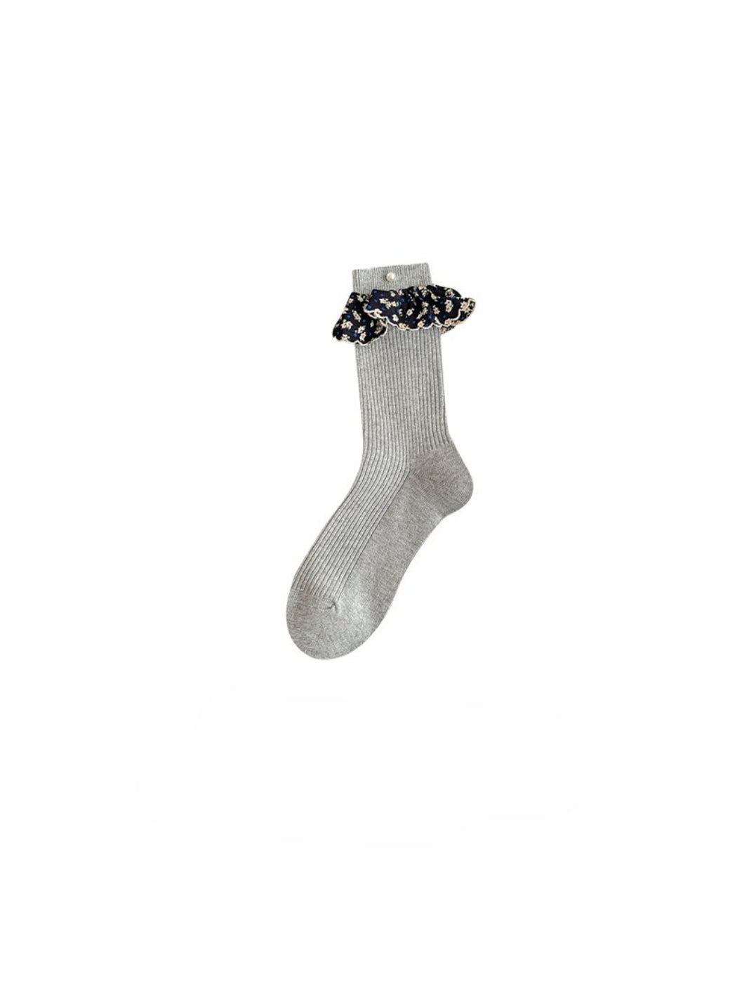 Rufia - Ruffled Floral Trim Crew Socks