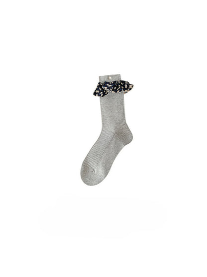Rufia - Ruffled Floral Trim Crew Socks