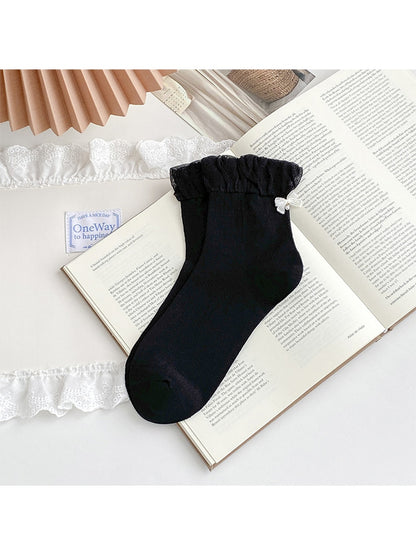 Rufia - Solid Color Bow Detail Fashion Crew Socks
