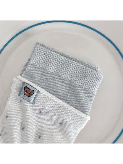 Rufia - Cute Bear Motif Ruffle Crew Socks