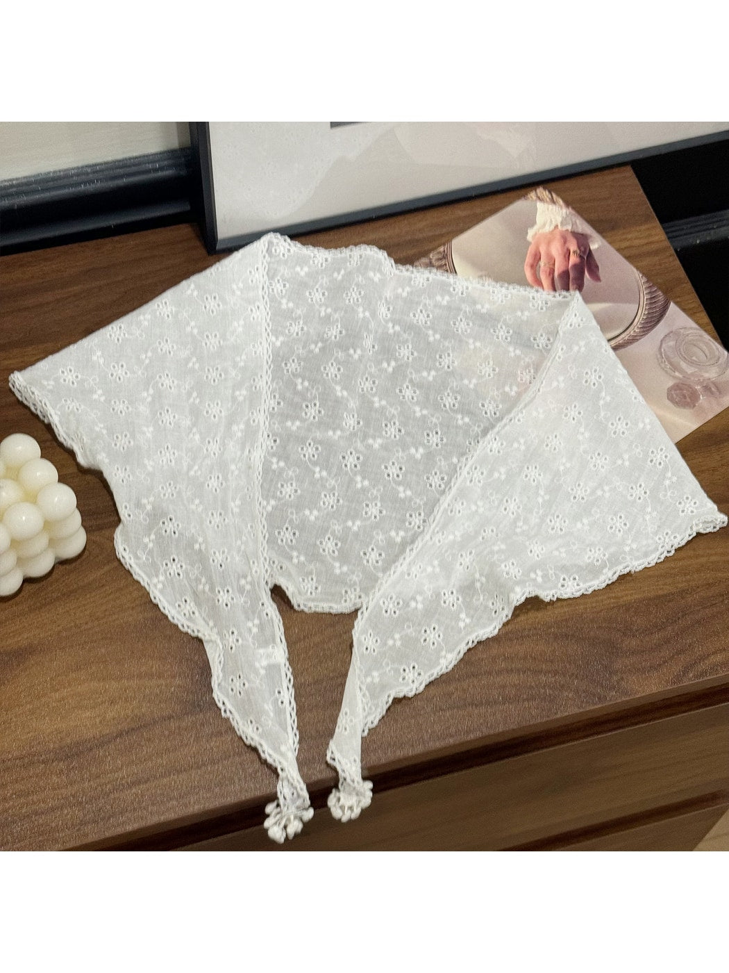 Scarvii - Floral Cutout Trim Triangle Bandana