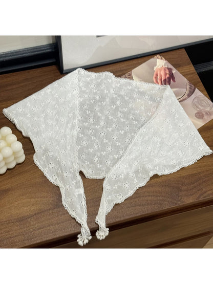 Scarvii - Floral Cutout Trim Triangle Bandana