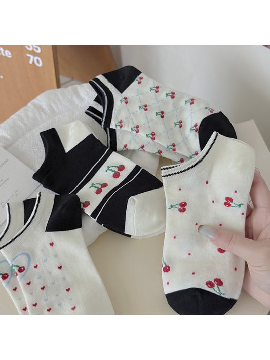 Rufia - Cherry and Heart Pattern Low Ankle Socks