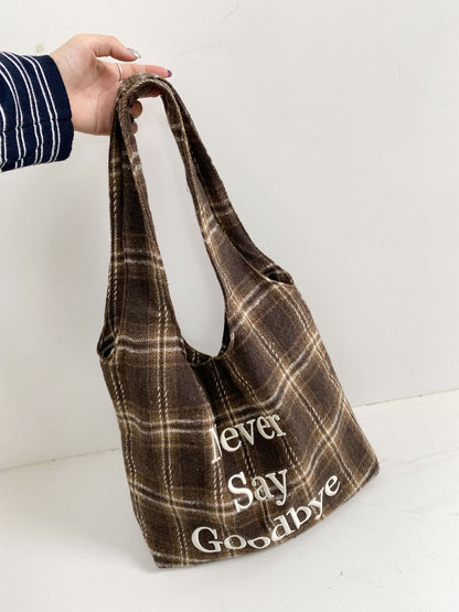 Cosbai – Plaid Embroidered Shoulder Tote