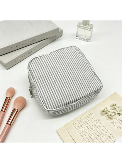 Cosbai - Pinstripes Zipper Cosmetic Organizer Bag