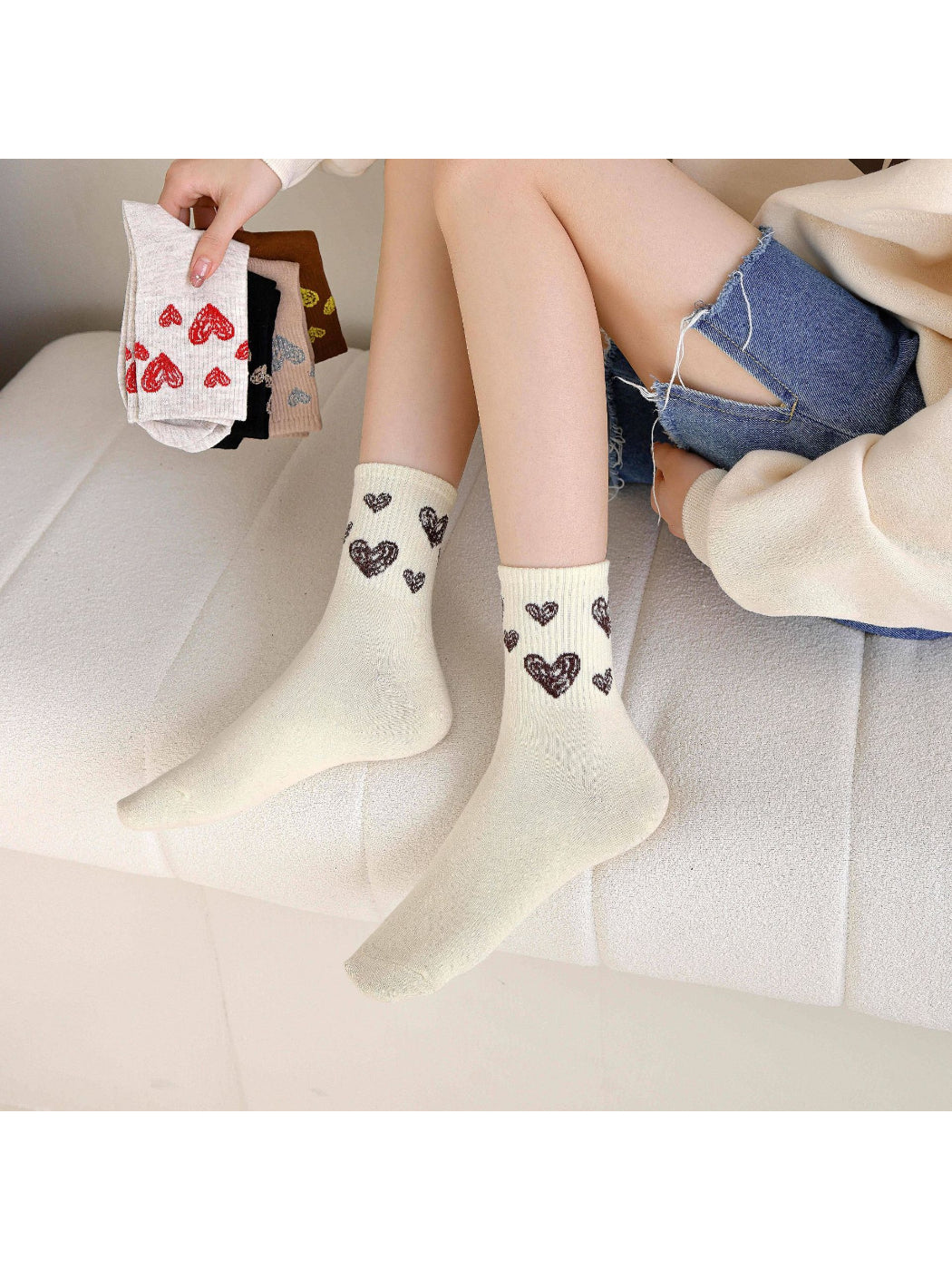 Rufia - Sketch Heart Motif Crew Socks