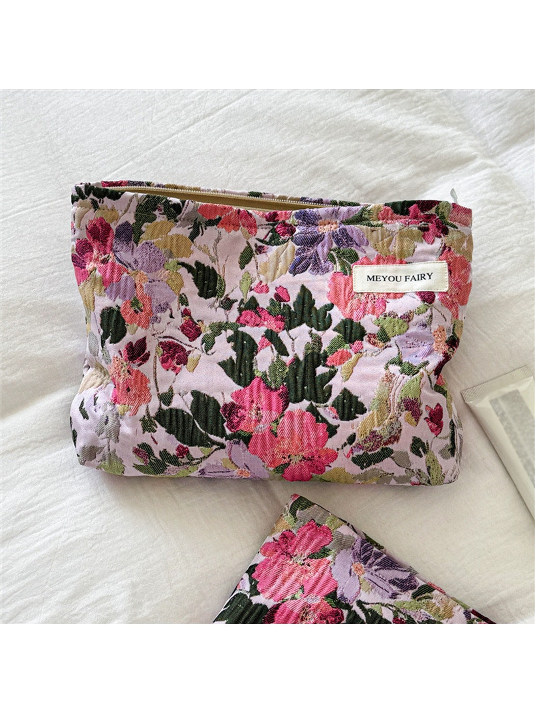 Cosbai - Floral Jacquard Zipper Cosmetic Bag