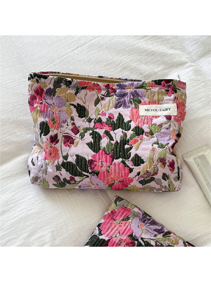 Cosbai - Floral Jacquard Zipper Cosmetic Bag