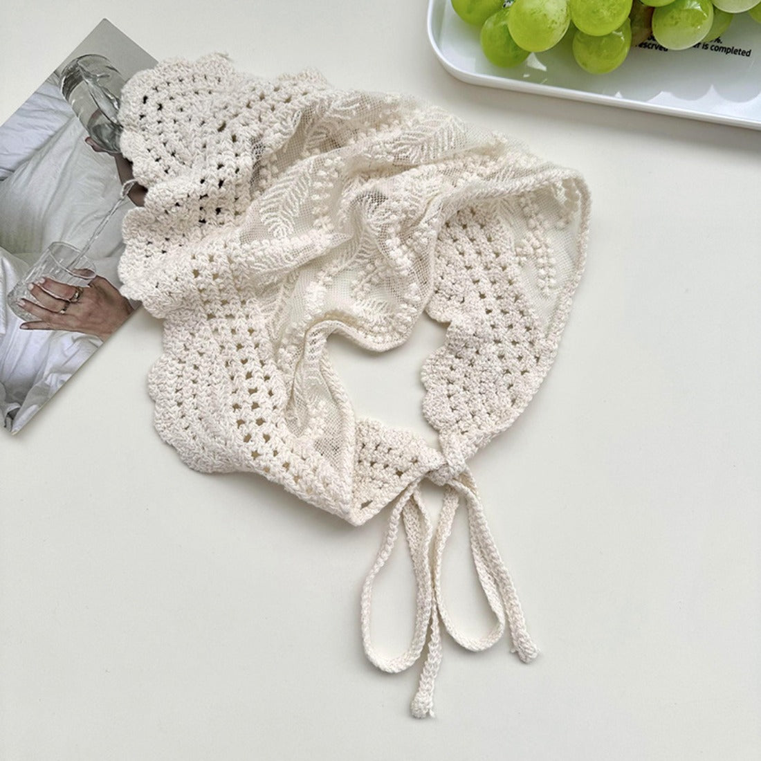 Haila - White Lace Trim Knitted Headband Scarf