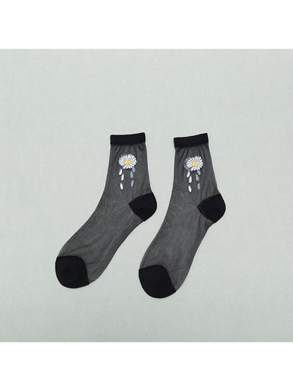 Rufia - Sheer Daisy Pattern Mesh Crew Socks