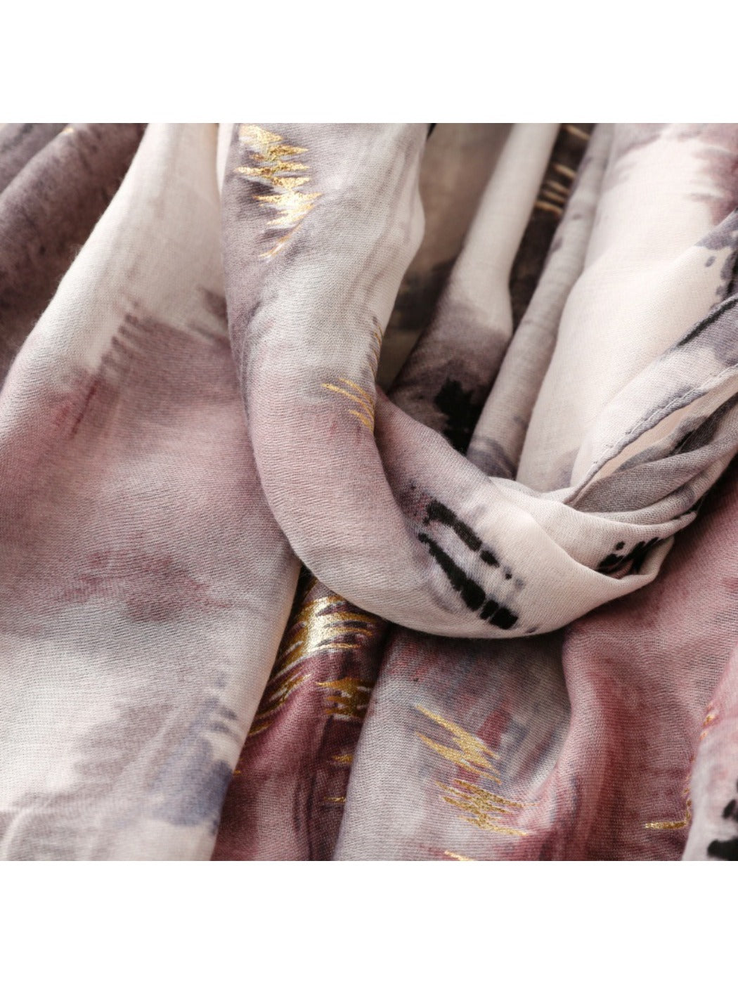 Scarvii - Gold Foil Scarf with Lake & Mountain Pattern