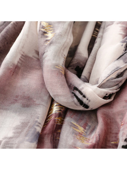 Scarvii - Gold Foil Scarf with Lake & Mountain Pattern