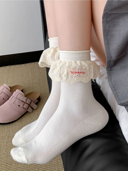 Rufia - Solid Lace Trim Mid-Calf Socks – Classic & Sweet
