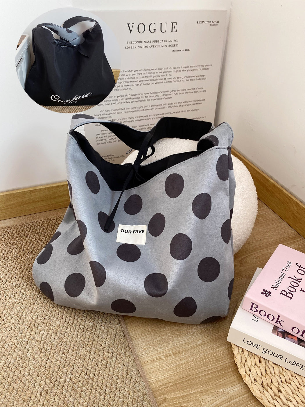 Cosbai Polka Dot Slouchy Shoulder Bag worn on shoulder by model