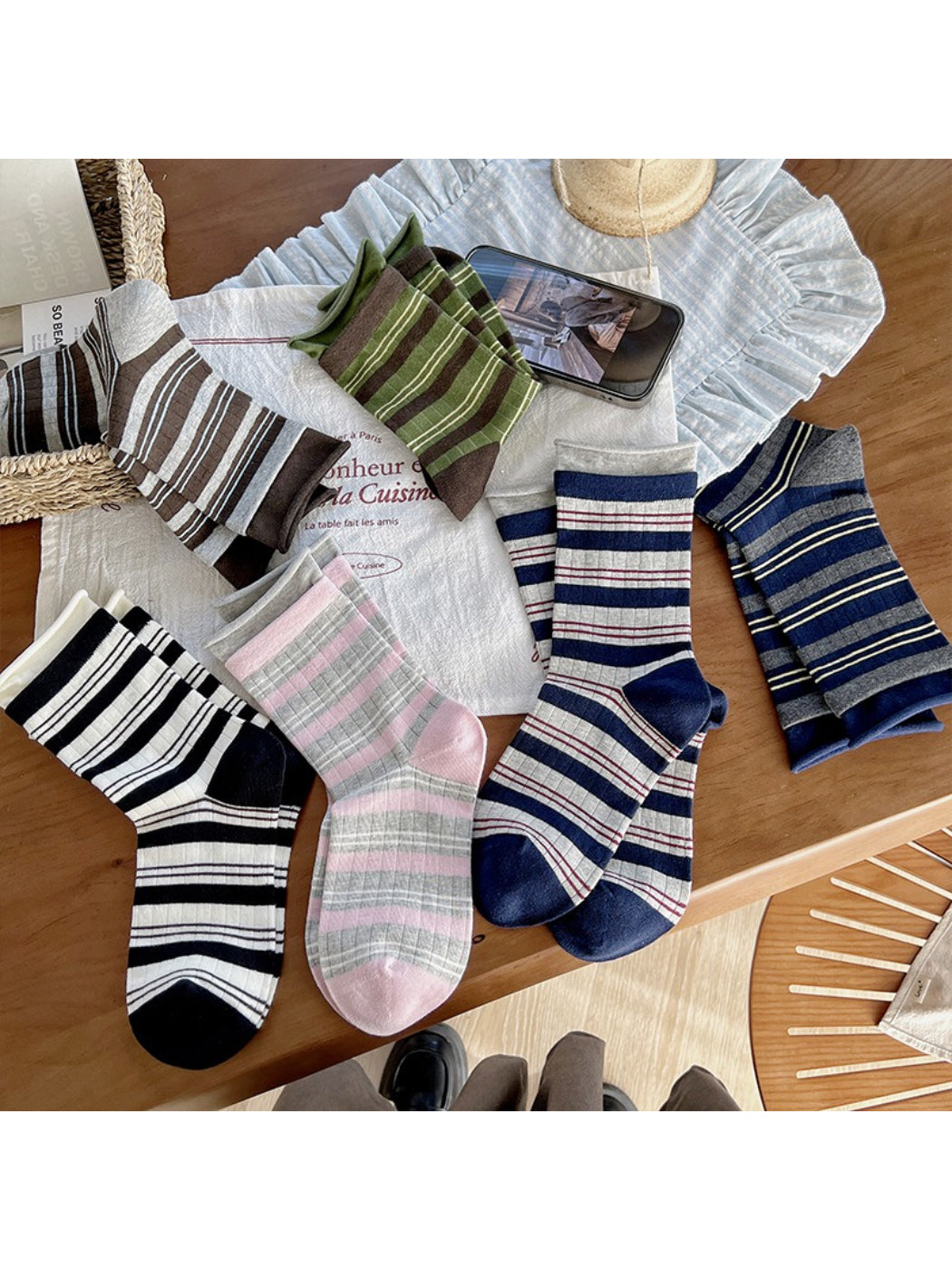 Rufia - Striped Cuff Knit Crew Socks