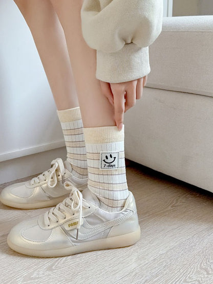 Rufia - Smiley Stripe Patch Casual Crew Socks