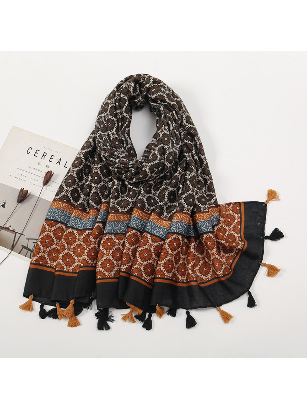 Scarvii - Color-Blocked Shawl Scarf with Tassels - Stylish & Versatile