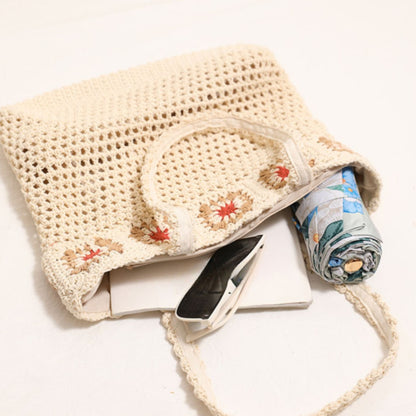 Cosbai - Large Crochet Flower Shoulder Bag - Vintage & Spacious