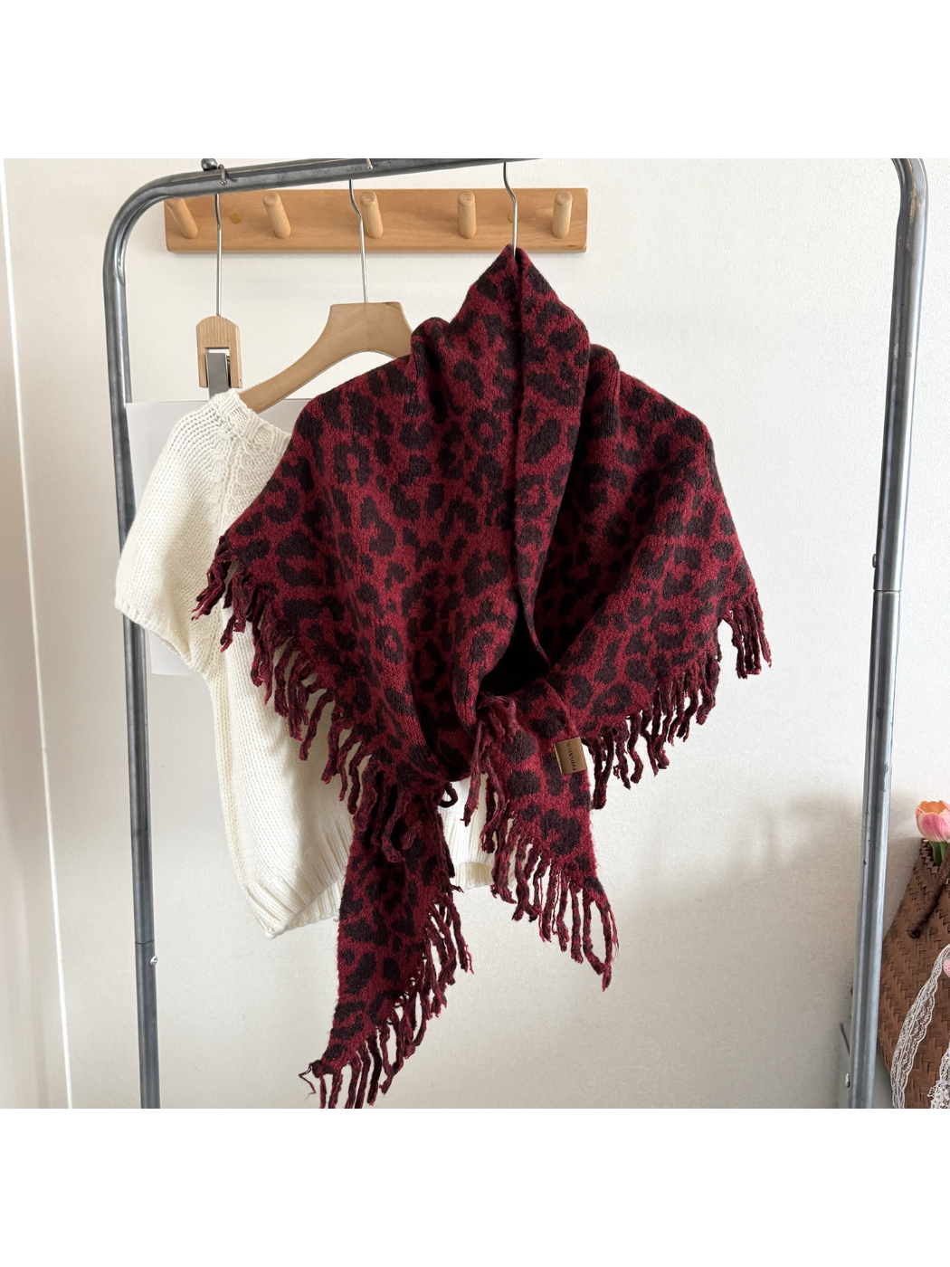 Scarvii - Leopard Print Fringe Triangle Scarf