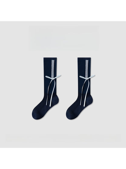 Rufia - Striped and Bow Patterns Crew Socks