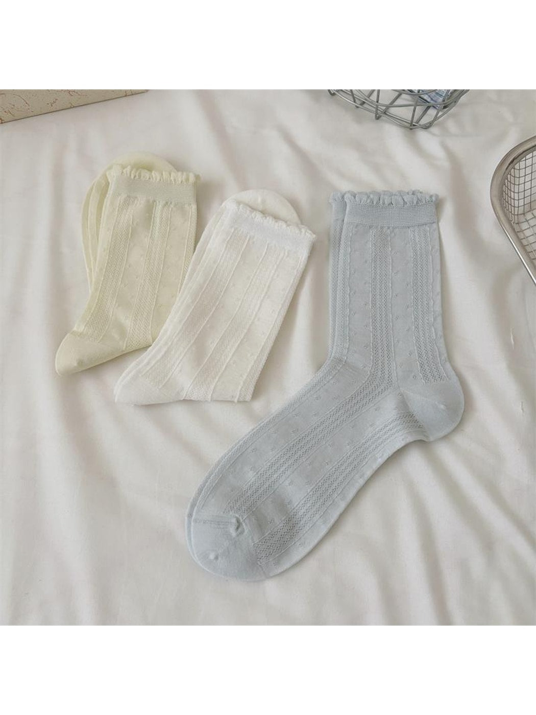 Rufia - Muted Ruffle Solid Color Crew Socks