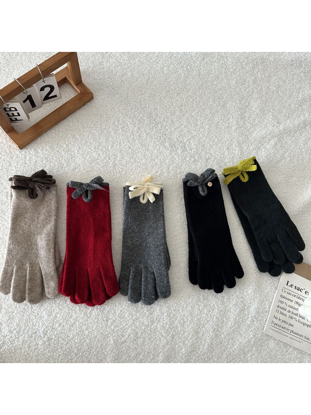 Gloving - Bow Detail Fuzzy Touchscreen Gloves