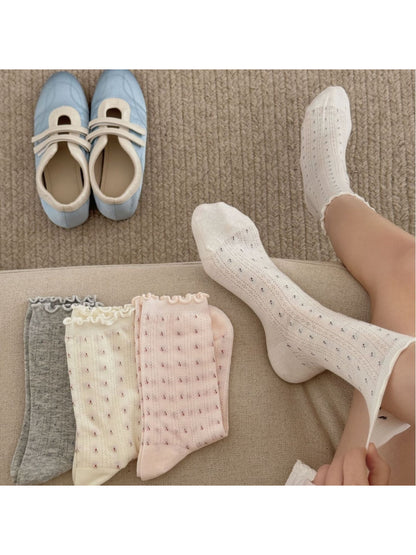 Rufia Ruffle Mesh Dot Mid Calf Socks color options