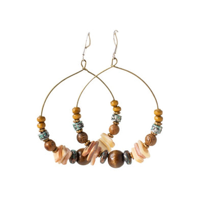 Earwish - Boho Vintage Beaded Hoop Earrings - Brown & Chic