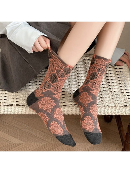Rufia - Vintage Floral Pattern Lace Crew Socks