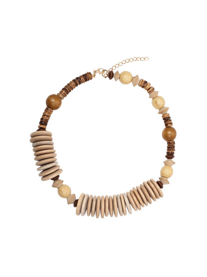 Neckit bead necklace featuring neutral earthy tones laid flat on a white background