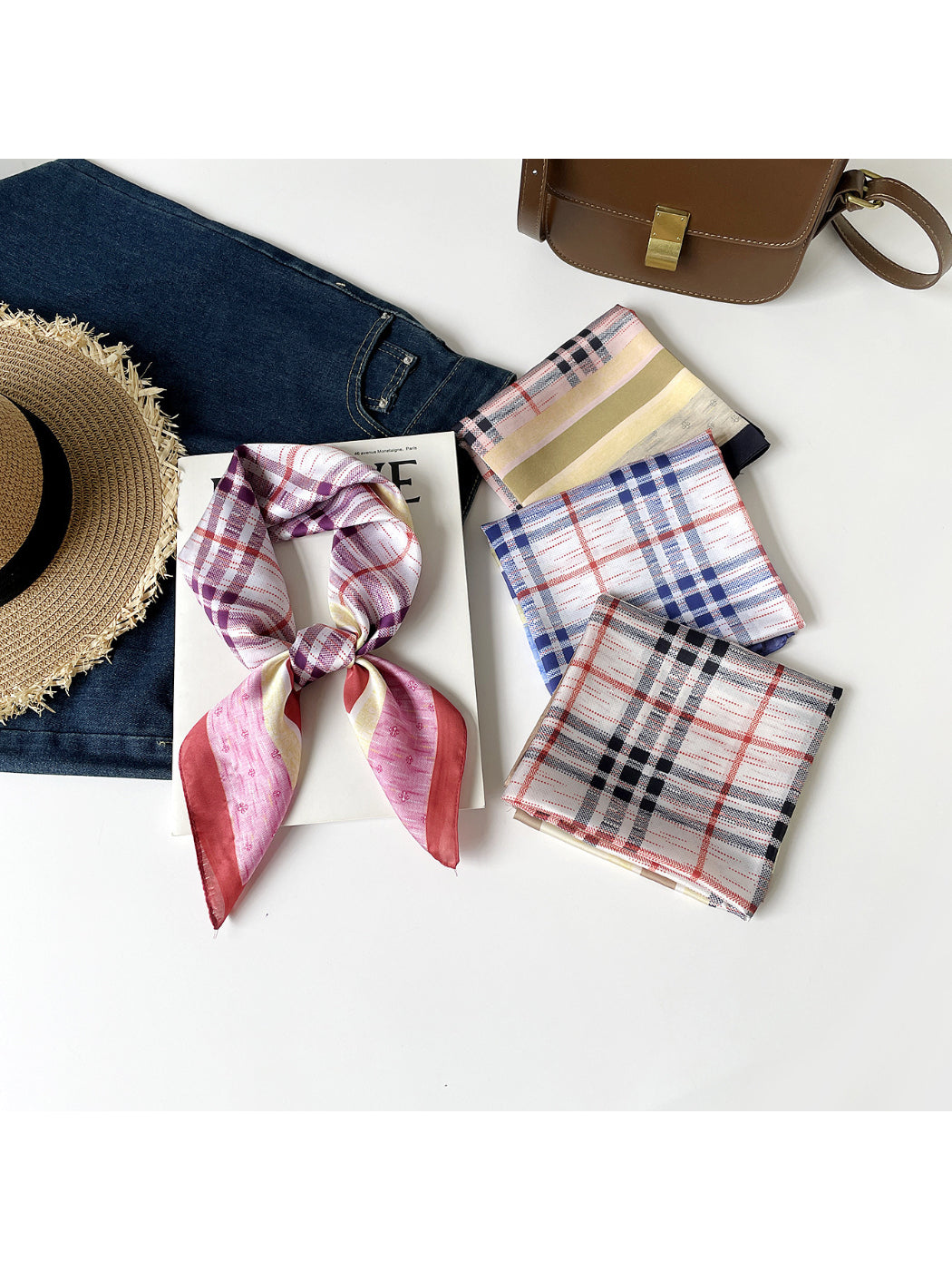 Scarvii - Plaid Print Square Scarf