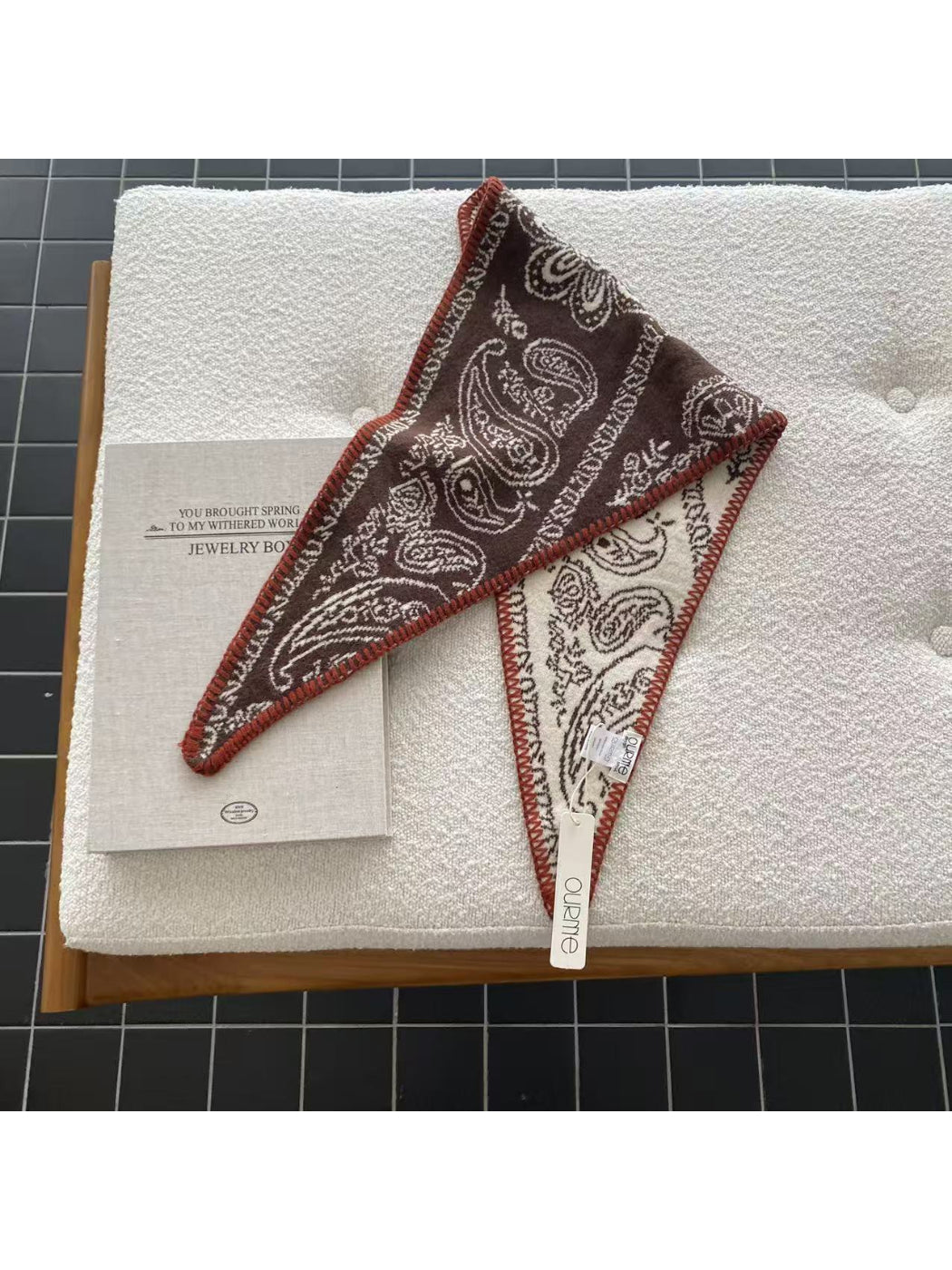 Scarvii - Paisley Contrast Stitch Trim Bandana Scarf