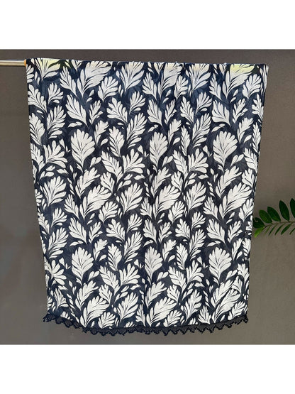 Scarvii - Leaf Print Lace Trim Lightweight Wrap Scarf