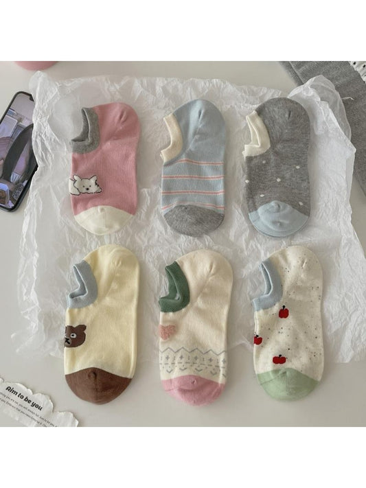 Rufia - Cute Pattern Colorblock Low Ankle Socks