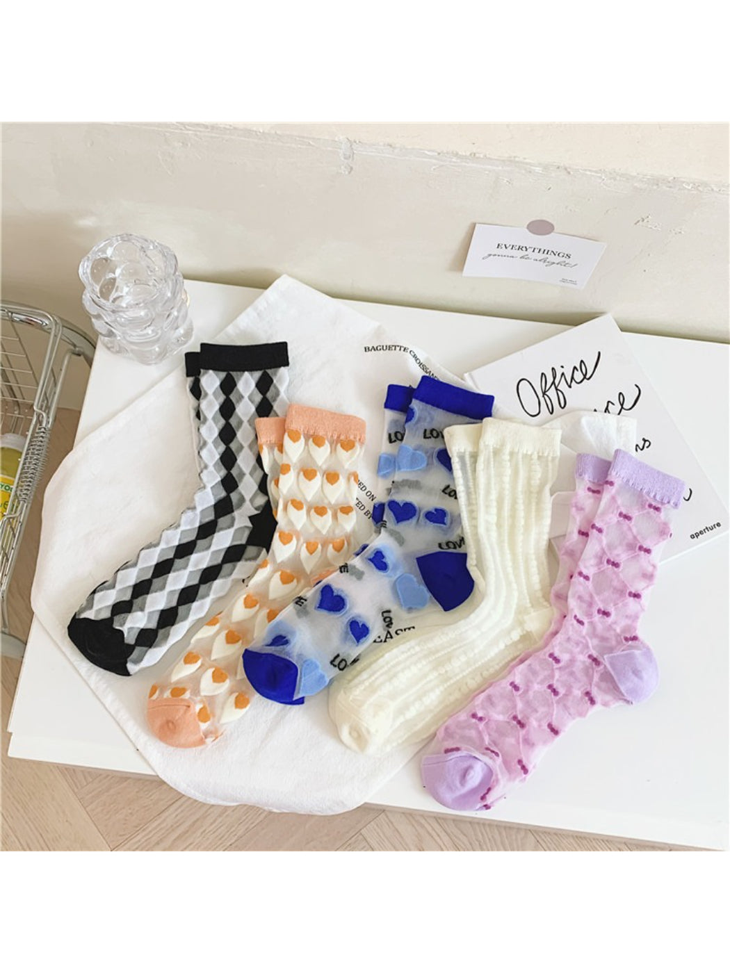 Rufia - Heart Pattern Sheer Socks