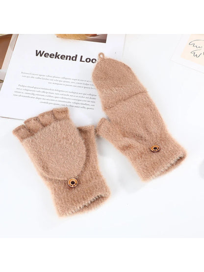 Gloving - Fuzzy Texture Fold-Over Fingerless Gloves