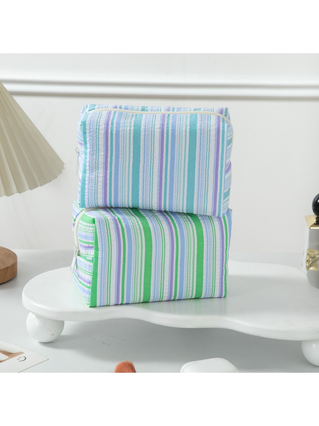 Cosbai - Colorful Striped Zipper Cosmetic Organizer Bag