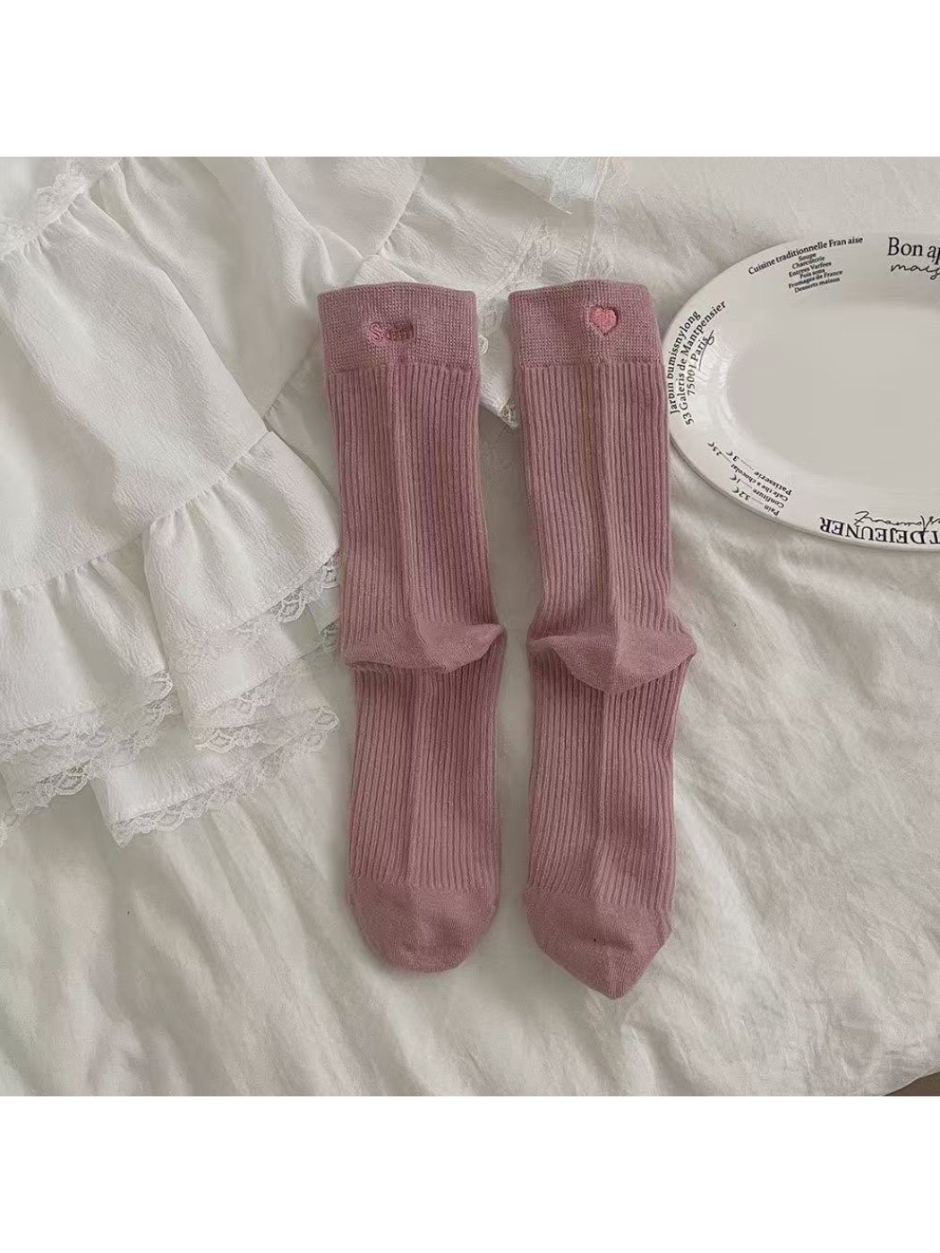 Rufia - Soft Rib Heart Detail Crew Socks