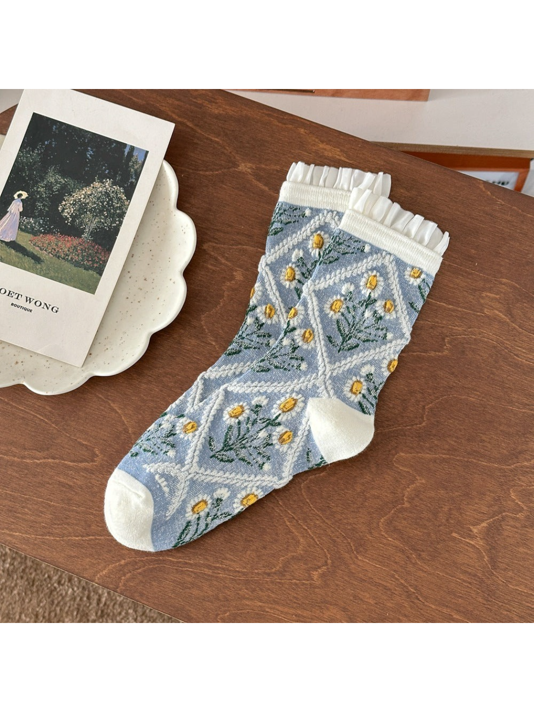 Rufia -  Floral Trellis Ruffle Crew Socks