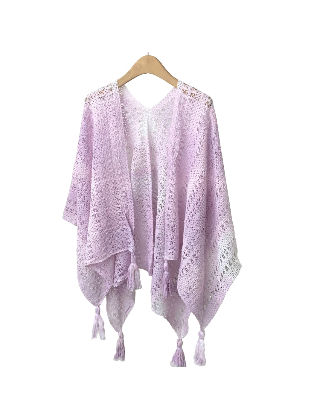 Scarvii - Gradient Openwork Tassel Trim Cape Shawl
