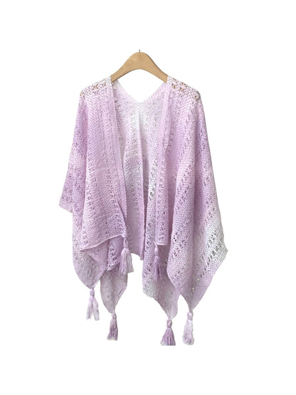 Scarvii - Gradient Openwork Tassel Trim Cape Shawl