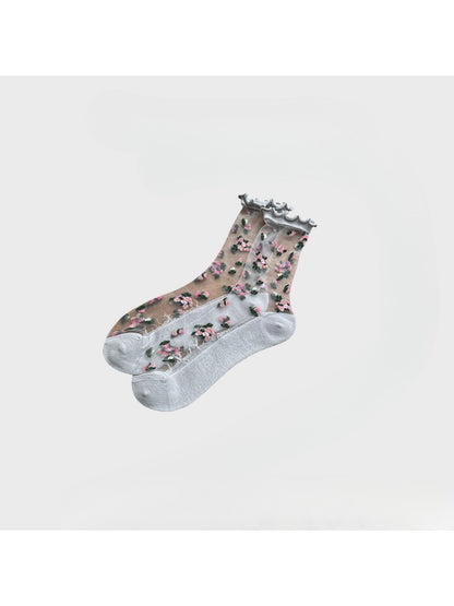 Rufia - Sheer Floral Lettuce Edge Crew Socks product image 6