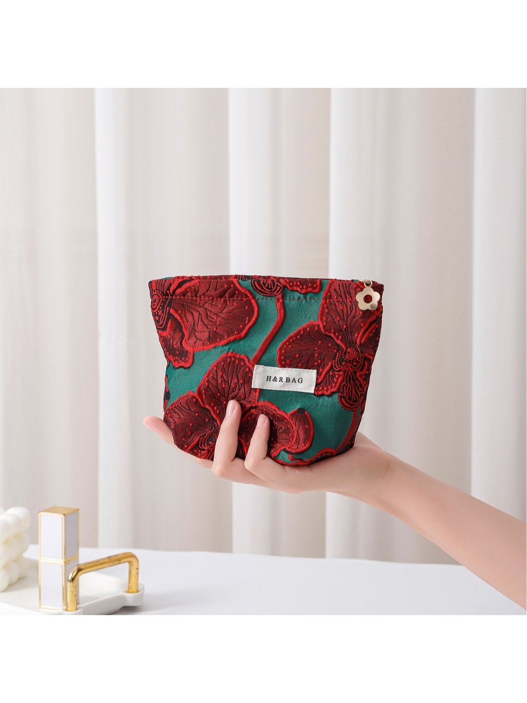 Cosbai - Floral Print Handheld Cosmetic Pouch Bag