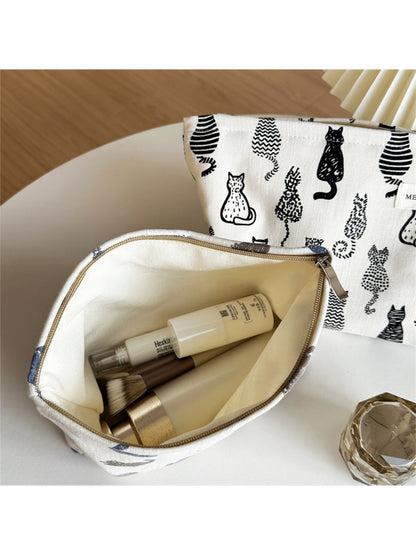 Cosbai – Canvas Makeup Bag with Cat Print