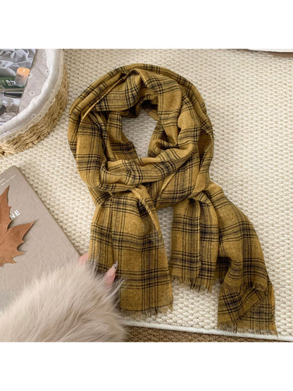 Scarvii - Washed Plaid Fabric Scarf